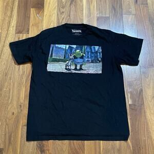 Dreamworks Shrek Men's L Black Graphic T-Shirt Shrek & Donkey Print